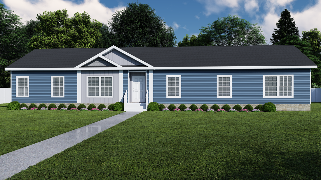 The 2917 HERITAGE Exterior. This Modular Home features 4 bedrooms and 2 baths.