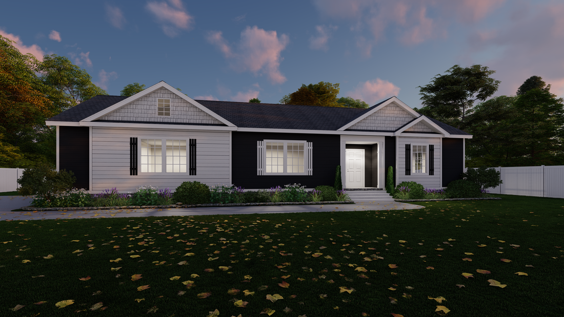 The 2483 HERITAGE Exterior. This Modular Home features 3 bedrooms and 2 baths.